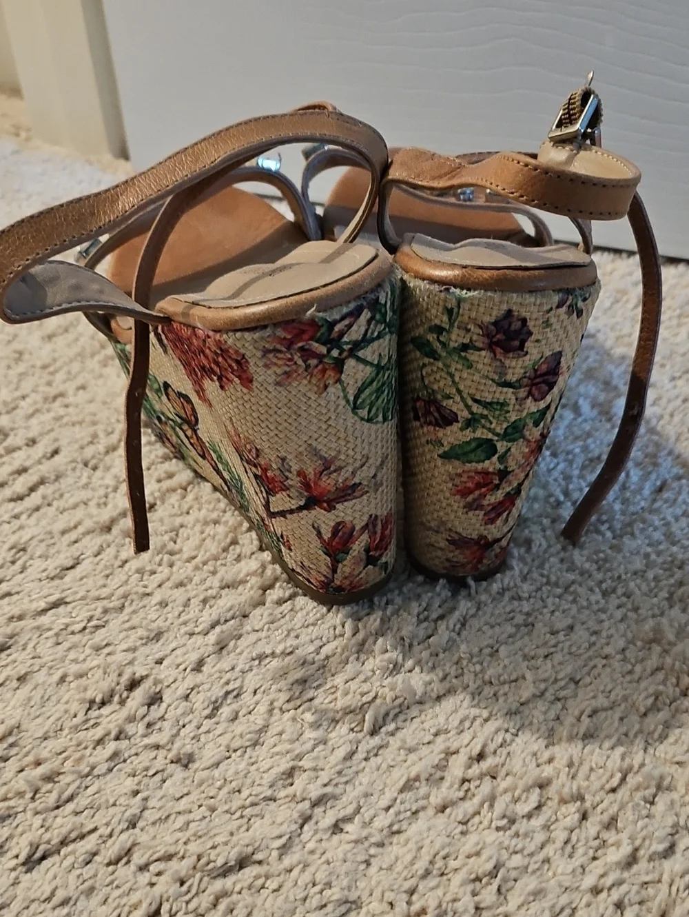 Anthropologie Raphaella Booz Tan Wedge Sandals with Embellishments